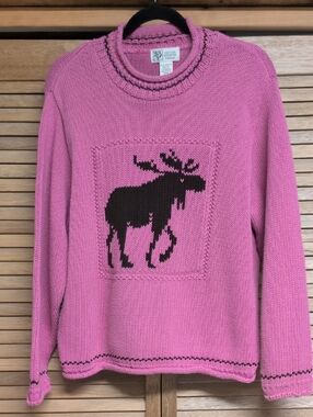 Women's Pink Moose Crewneck Sweater